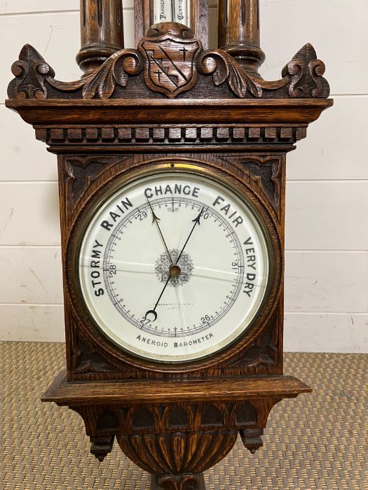 An oak cased barometer (H110cm W32cm) - Image 8 of 8