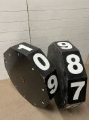 Two vintage wooden score board reels 0-9 81cm x 19cm