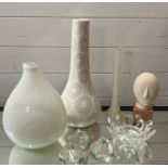 A selection of glass crystal and decorative vases