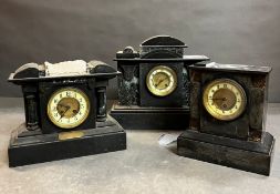 Three slate and marble mantel clocks AF