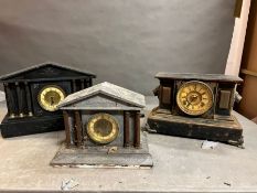 A selection of three mantle clocks, one metal and two slate AF