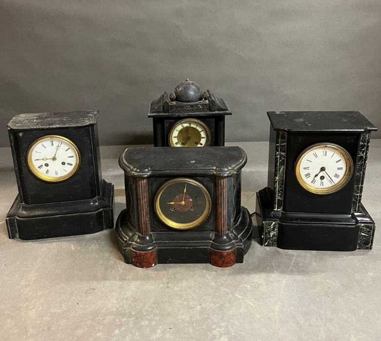 Four slate and marble mantel clocks AF