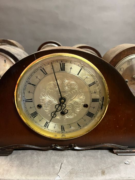 A selection of six wooden mantel clocks AF - Image 2 of 7