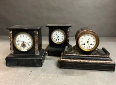 A selection of three marble and slate clocks AF