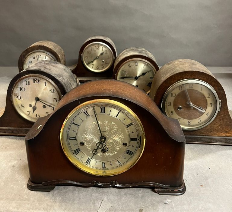 A selection of six wooden mantel clocks AF - Image 7 of 7