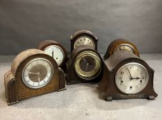 A selection of six various wooden mantel clocks AF