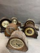 A selection of six various wooden mantel clocks