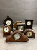 A selection of seven small wooden mantel clocks AF