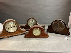 Four various domed wooden mantel clocks AF