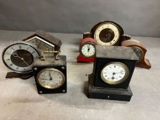 A selection of six various mantel clocks, various makers and styles