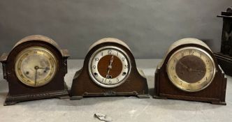 Three various domed wooden mantel clocks AF