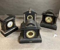 Four marble and slate clocks AF