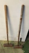 Two Vintage wooden croquet mallets