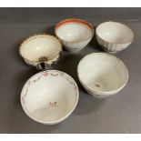 A selection of five 18th Century tea bowls to include Caughley and Worcester.
