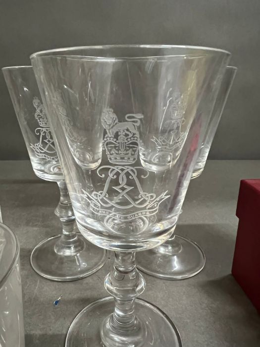 Military engraved glasses, decanter and lidded candle - Image 3 of 4