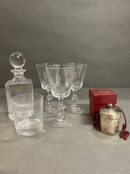 Military engraved glasses, decanter and lidded candle - Image 4 of 4