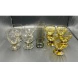 Whitefriars M40 Optic Moulded Amber Water/Wine glasses , indented smoked glass wine/water