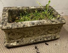 A small garden planter with scroll details to sides (H20cm W44cm)