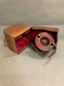 Allcock and Co wooden fishing reel in a leather hardy bros case