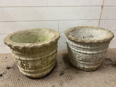 Weathered garden planters with flowers to centre (H30cm Dia40cm)