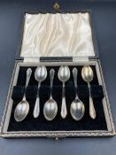 A boxed set of six silver teaspoons, hallmarked for Sheffield 1955 by Francis Howard Ltd