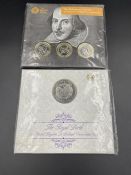 Two collectors coin packs, The Shakespeare 2016 UK £2 uncirculated set, The Royal Birth 2015 £5