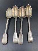 Four silver teaspoons, various makers and hallmarks