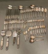 A Georg Jensen "Acorn" pattern silver part canteen of cutlery and flatware (Approximate 2010g