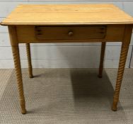 A small pine side table with drawers and twist legs (H50cm W70cm)