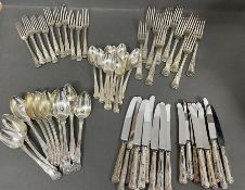 A Kings Pattern silver cutlery set with assorted hallmarks to include 1819 Exeter, 1825 Chester,