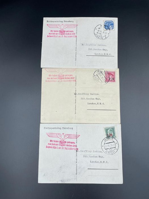 Three WWII German postcards featuring Adolf Hitler, sent from Czechoslovakia by a member of the - Image 3 of 3