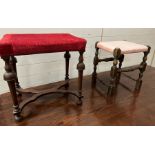 Two side stools, one with cross stretcher (H55cm W53cm D35cm largest)