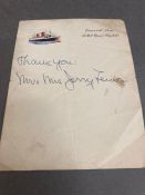 A Thank you note from Mr and Mrs Jerry Lewis on Cunard Line RMS Queen Elizabeth stationary.