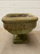 A garden square planter on base decorative with roses (H44cm Sq41cm)