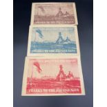 Three World War II British Navy Patriotic Cards