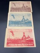 Three World War II British Navy Patriotic Cards