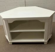 A white contemporary low corner unit or media unit (H65cm W107cm D55cm)