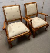 A pair of cherry wood 1920's open armchairs, possibly American