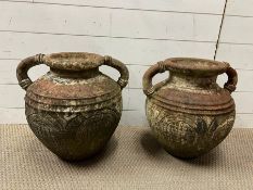 A pair of terracotta amphora style jars H44cm)
