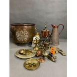 A selection of various brass and copper items