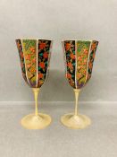 Set of two Japanese wine goblets with octagonal bowl, brass and porcelain Japanese sake glass.