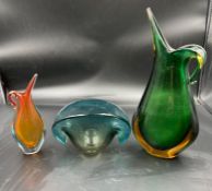 Murano Sommerso ,2 Vases & ‘clam’ bowl Mid 20th Cent.