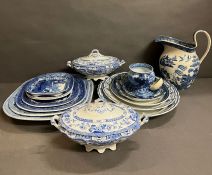 A large selection of blue and white china, various makers to include Spode.