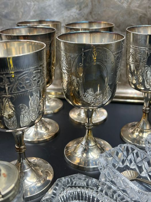 A selection of silver plated items to include trays, salts and goblets - Image 2 of 3