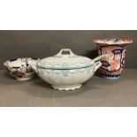 A selection of three ceramics including an Imari style vase and a soup tureen
