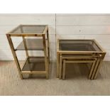 A set of three nesting tables and one two tier side table (H64cm Sq37cm)