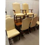 A mahogany dining room table with reed legs and castors with eight chairs and two carvers (H77cm