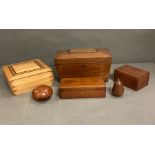 A selection of wooden boxes to include a tea caddy