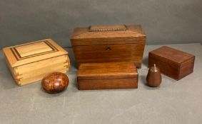 A selection of wooden boxes to include a tea caddy