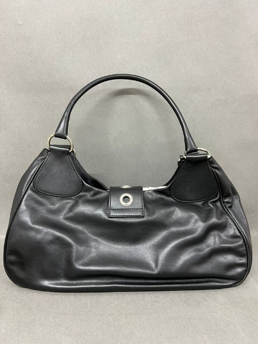 A Prada black leather Vitello Moon saddlebag with dust cover and authenticity card (W40cm) - Image 13 of 14